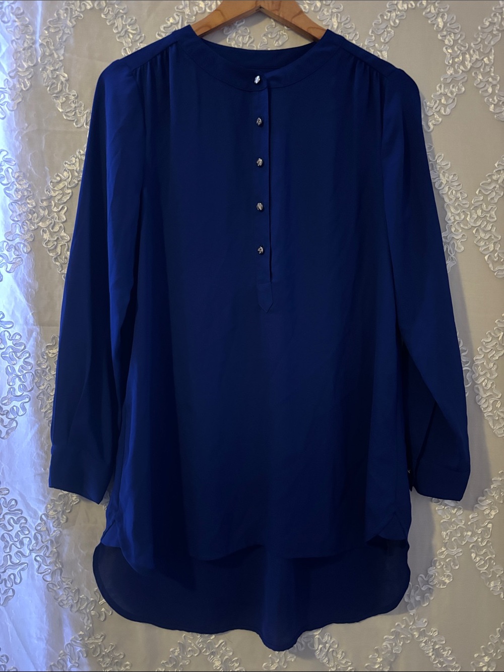 CeCe Royal Blue Long Sleeve Button-Placket Tunic